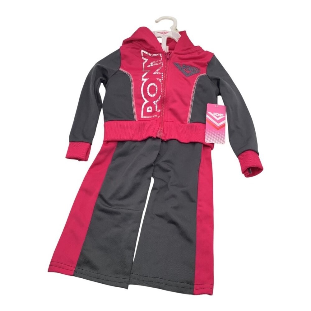 Pony Baby Girl 12M Sweatsuit Pink & Black‎ Hoodie Pants Set Polyester Graphic